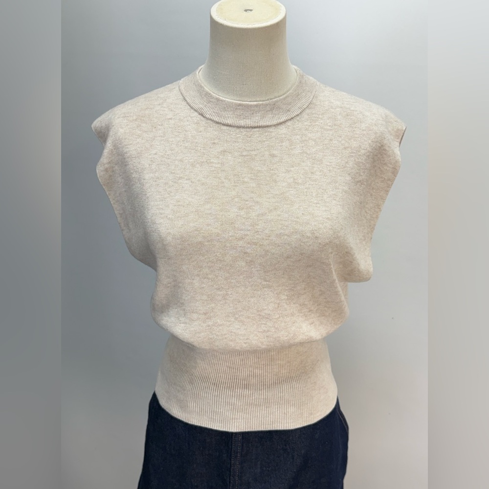 MOLLY BRACKEN Beige Sleeveless crew neck ribbed waist Knit top size S - Picture 6 of 13